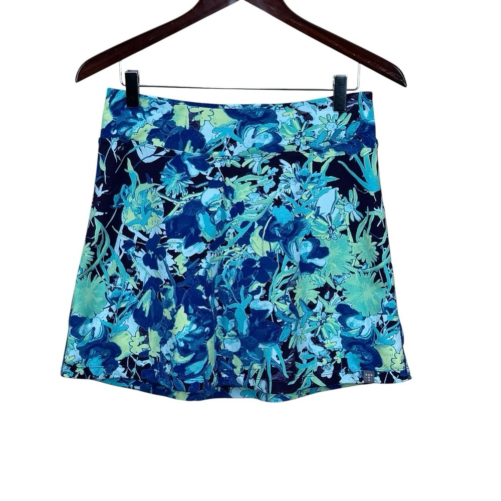 Title Nine Dream Skirt Skort Pull On Floral Lined Soft Pockets Blue Teal Size S